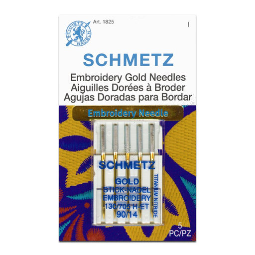 Schmetz Gold Titanium Embroidery Needle Size 90/14, 5ct