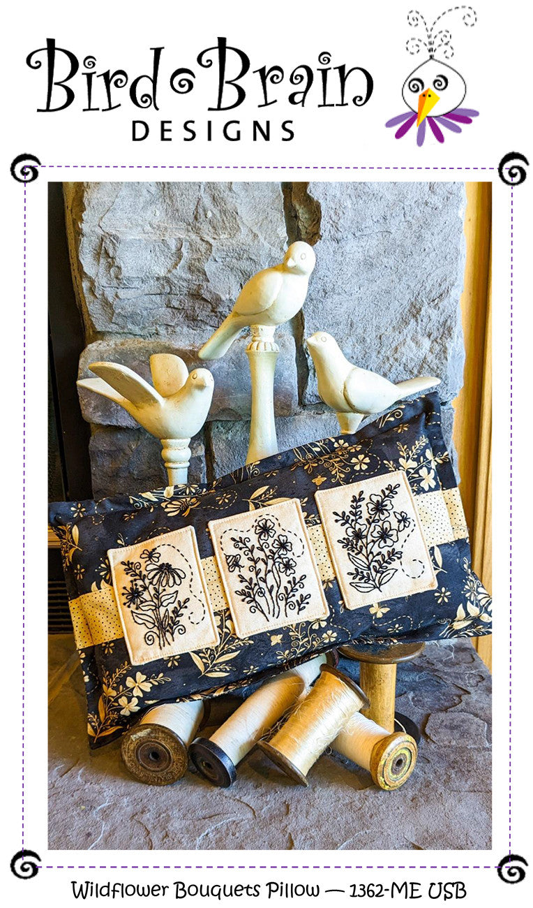 Wildflower Bouquet Pillow Machine Embroidery USB