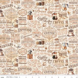 Coffee Time fabric, Text, Cream