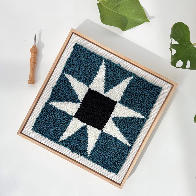Punch Needle Square - Rainbow Quilt Star Box Kit (framed square kit, representative image)