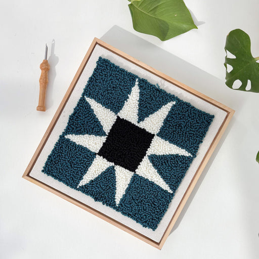 Punch Needle Square - Rainbow Quilt Star Box Kit (framed square kit, representative image)