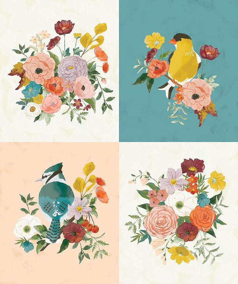 Winged Medley 36“ x 43” Birds and Bouquets Panel