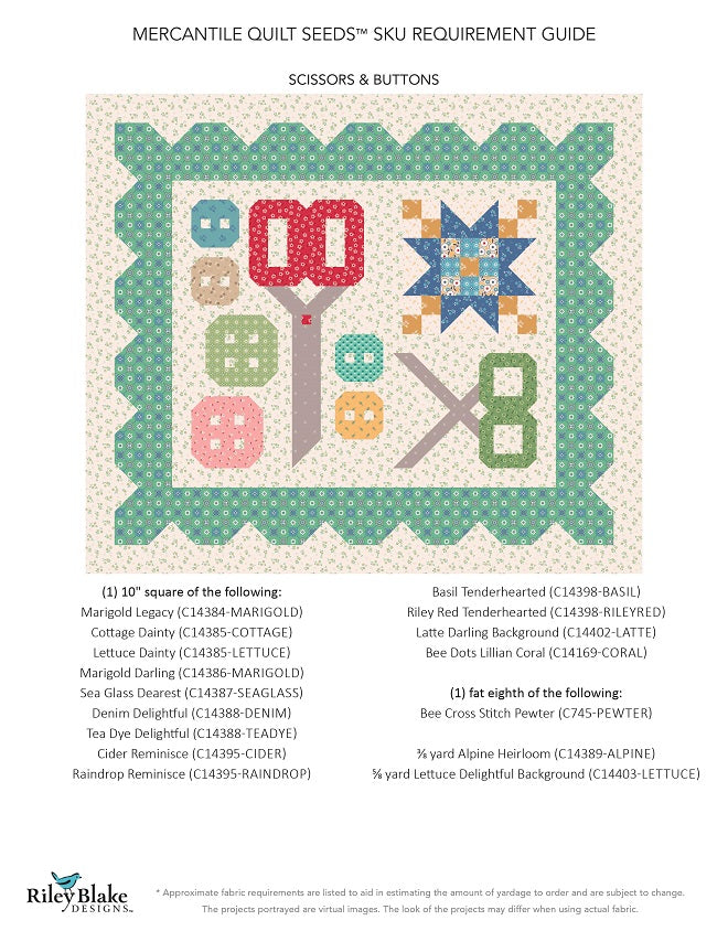 Mercantile Quilt Seeds Pattern - Scissors & Buttons by Lori Holt