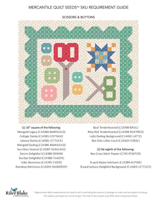 Mercantile Quilt Seeds Pattern - Scissors & Buttons by Lori Holt